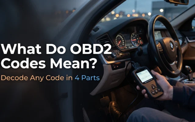 OBD2 trouble code breakdown showing the four parts used to identify vehicle diagnostic problems