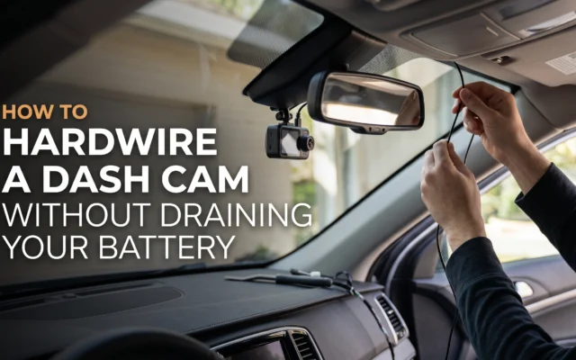 Hardwired dash cam installation with a battery protection device to prevent excessive car battery drain