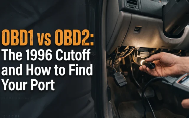 OBD1 versus OBD2 car diagnostic systems, highlighting the 1996 compatibility cutoff and diagnostic port location